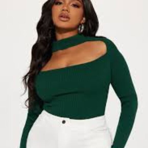 FASHION NOVA DARK GREEN LONG SLEEVE JODECI SWEATER BODYSUIT SIZE SMALL NWT - Picture 3 of 8
